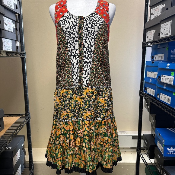 Pre-owned Coach 1941 Patchwork 100% Silk Drop Waist A Line Dress SZ S Lined Pock - Picture 1 of 9